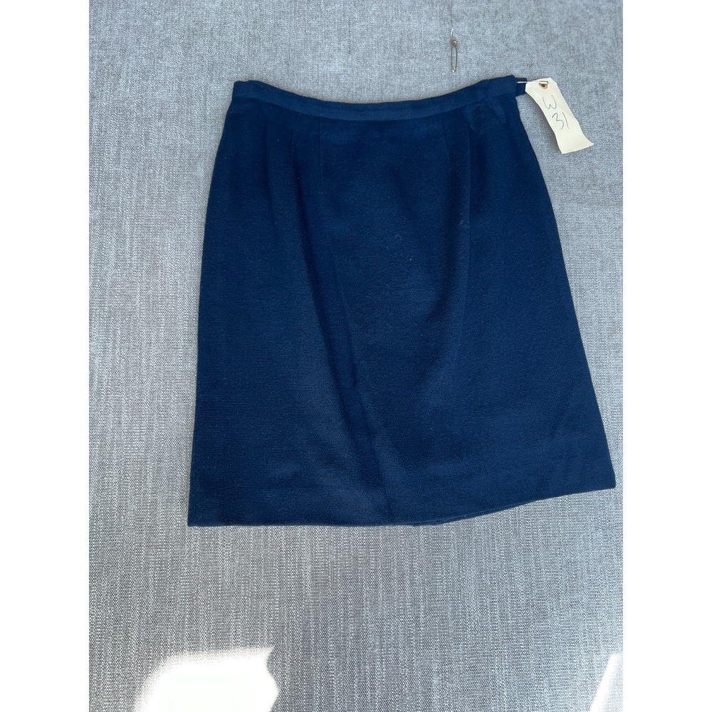 Vintage Womens Mini A-Line Skirt 31 Navy Textured Knit Business Career Side Zip